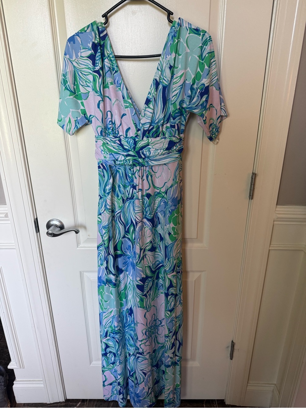 Lilly Pulitzer Blue, Green & Pink Floral Wrap maxi Dress